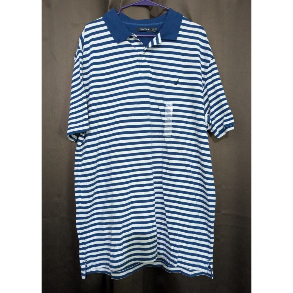 Nautica Naut Blue White Striped Men's Polo Shirt XXL Short Sleeve NWT